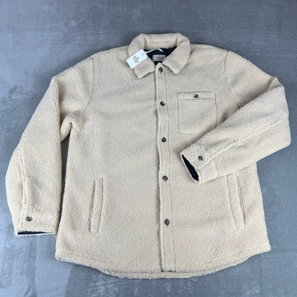 Marine Layer Sherpa Overshirt Jacket Mens Larger L/XL Natural Lined $168 New NWT